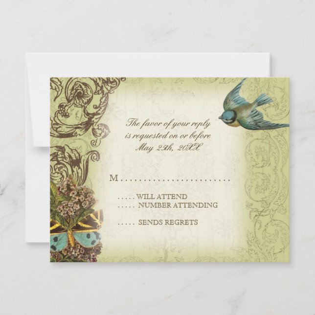 Tarjeta de respuesta RSVP de Boda Botánica - Cream (Anverso)