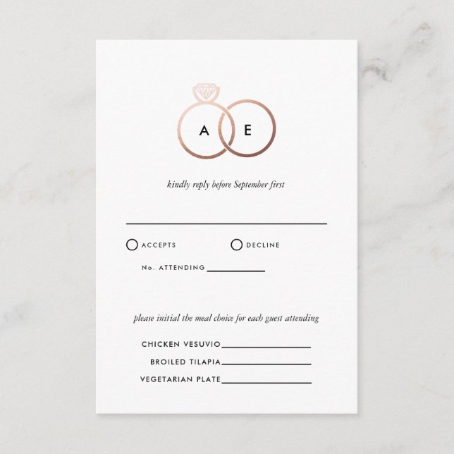 Tarjeta de respuesta RSVP de Boda con Anillos de o (Anverso)