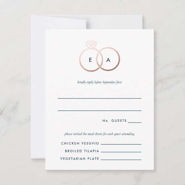 Tarjeta de respuesta RSVP de Boda con Anillos de o (Anverso)