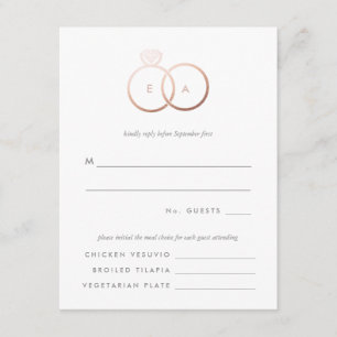 Tarjeta de respuesta RSVP de Boda con Anillos de o