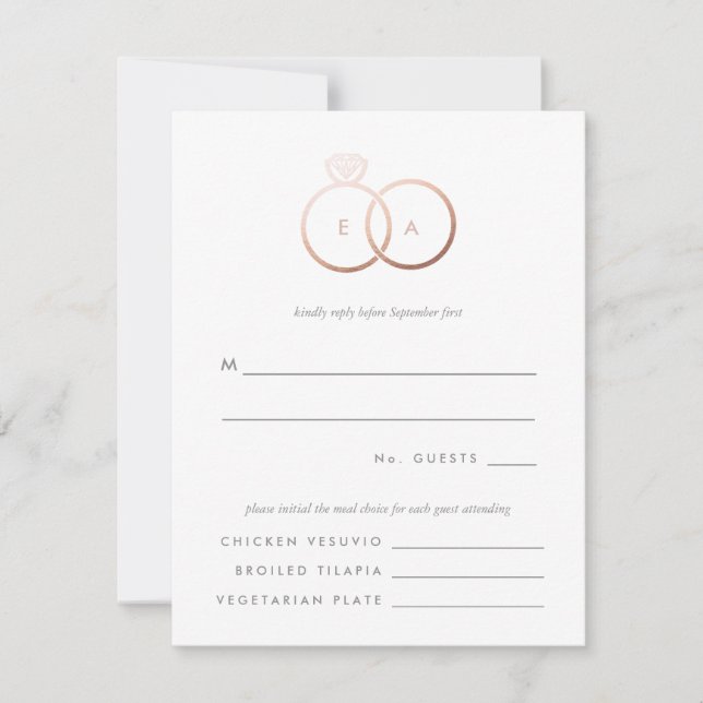 Tarjeta de respuesta RSVP de Boda con Anillos de o (Anverso)