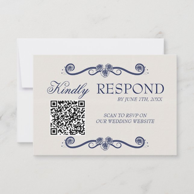 Tarjeta de respuesta RSVP de boda con código QR |  (Anverso)