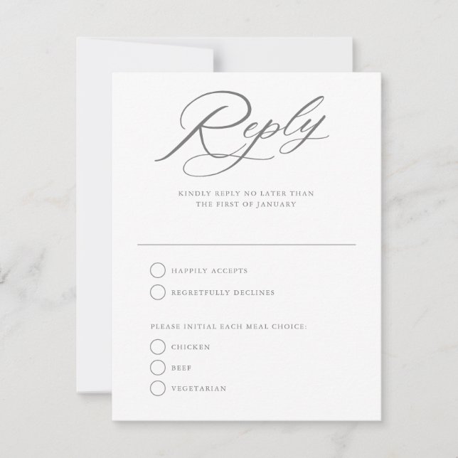 Tarjeta de respuesta RSVP de boda con guión elegan (Anverso)