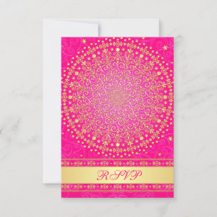 Tarjeta de respuesta RSVP de boda con volutas dora