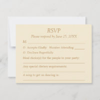 Tarjeta de respuesta RSVP de boda Cream Golden Bei