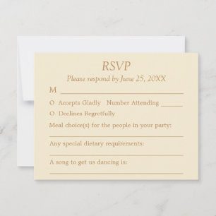 Tarjeta de respuesta RSVP de boda Cream Golden Bei