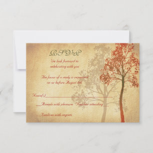 Tarjeta de respuesta RSVP de boda de árbol de otoñ