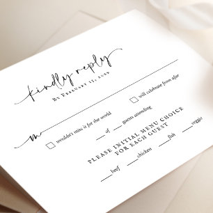 Tarjeta de respuesta RSVP de boda de guión minimal