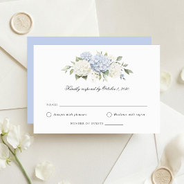 Tarjeta de respuesta RSVP de boda de hortensia azu