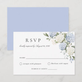 Tarjeta de respuesta RSVP de boda de hortensia azu