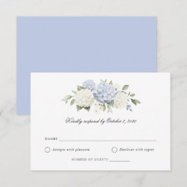 Tarjeta de respuesta RSVP de boda de hortensia azu