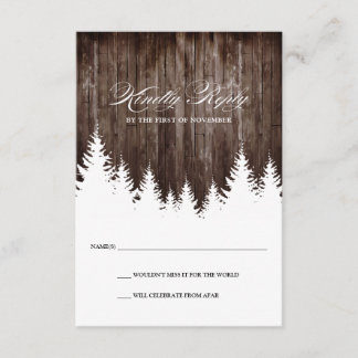 Tarjeta de respuesta RSVP de boda de invierno rúst