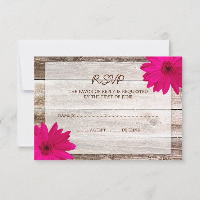 Tarjeta de respuesta RSVP de boda de madera de gra (Anverso)