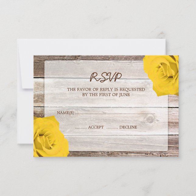 Tarjeta de respuesta RSVP de Boda de Madera de Ras (Anverso)