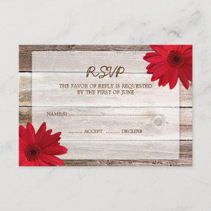 Tarjeta de respuesta RSVP de Boda de Madera Red Da