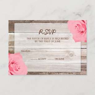 Tarjeta de respuesta RSVP de Boda de Madera Rosa