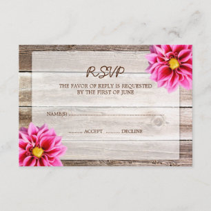 Tarjeta de respuesta RSVP de Boda de Madera Rosa D