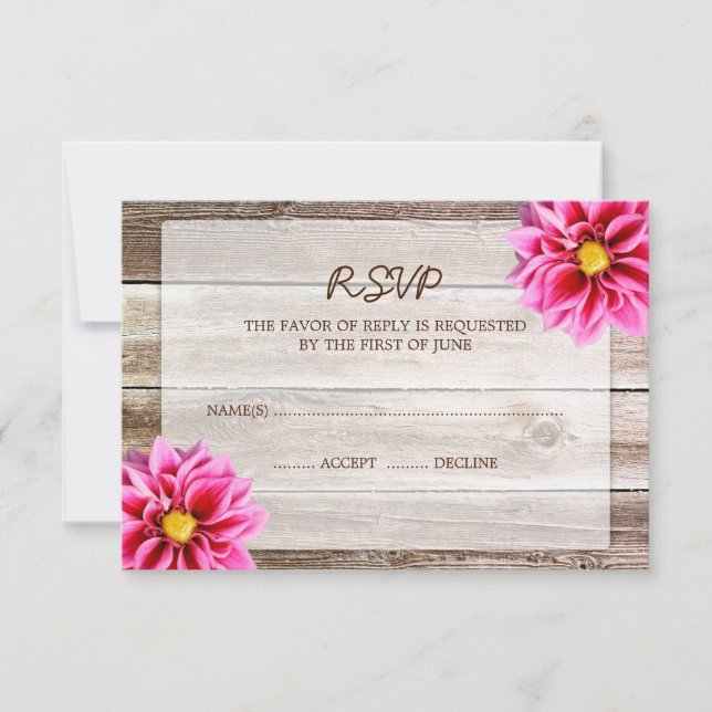 Tarjeta de respuesta RSVP de Boda de Madera Rosa D (Anverso)