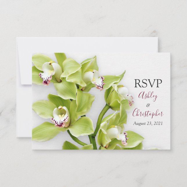 Tarjeta de respuesta RSVP de boda de orquídea Cymb (Anverso)