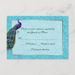 Tarjeta de respuesta RSVP de Boda de pavo real col
