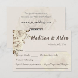 Tarjeta de respuesta RSVP de boda de rosas blancas