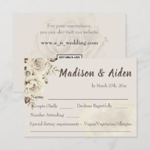 Tarjeta de respuesta RSVP de boda de rosas blancas