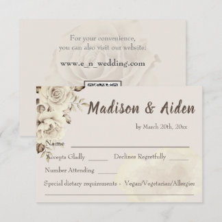 Tarjeta de respuesta RSVP de boda de rosas blancas