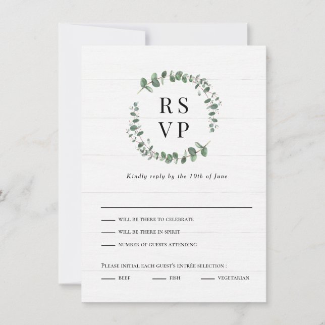 Tarjeta de respuesta RSVP de boda de vegetación rú (Anverso)