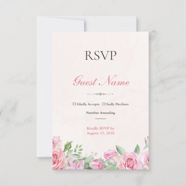 Tarjeta de respuesta RSVP de boda editable con ros (Anverso)