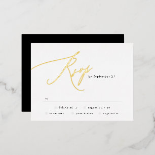 Tarjeta de respuesta RSVP de boda elegante en negr