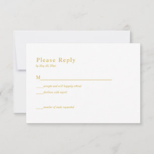 Tarjeta de respuesta RSVP de boda elegante en oro