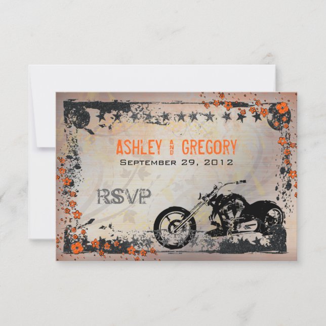 Tarjeta de respuesta RSVP de Boda en motocicleta o (Anverso)