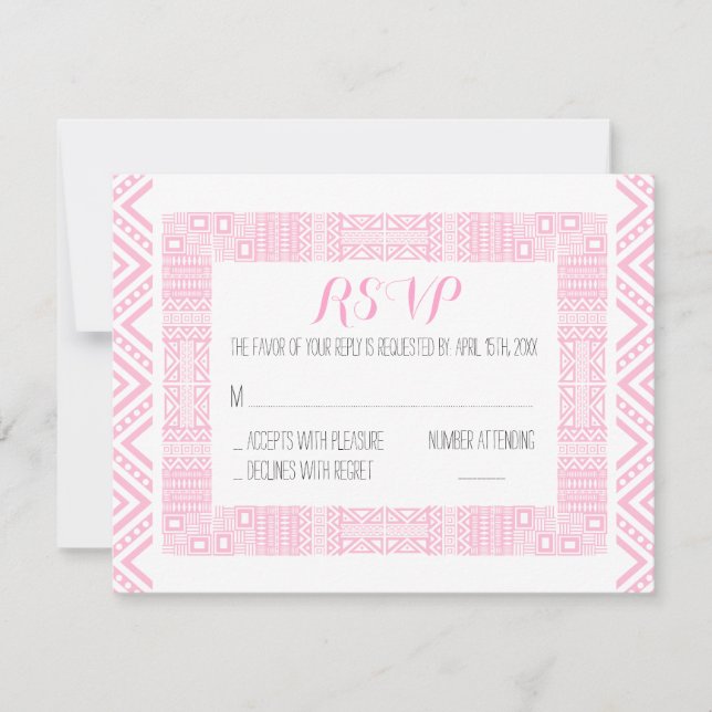 Tarjeta de respuesta RSVP de boda étnica personali (Anverso)