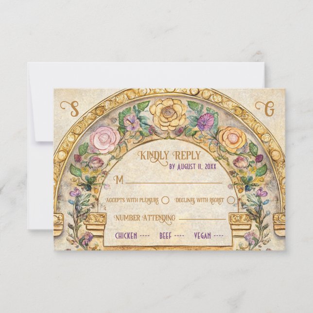Tarjeta de respuesta RSVP de Boda Floral Art Nouve (Anverso)