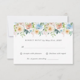 Tarjeta de respuesta RSVP de Boda Floral Azul de P
