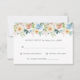 Tarjeta de respuesta RSVP de Boda Floral Azul de P