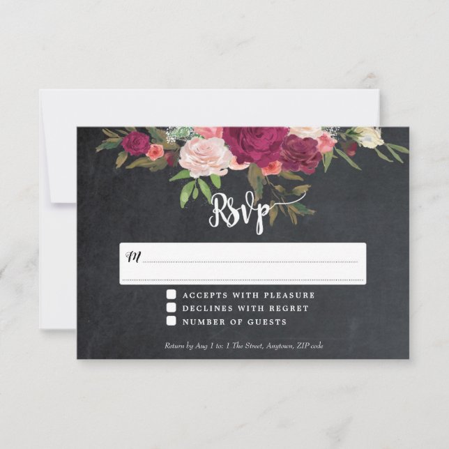 tarjeta de respuesta rsvp de boda floral boho (Anverso)