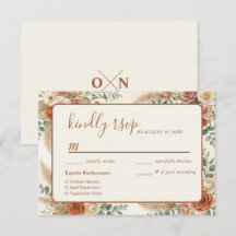 Tarjeta de respuesta RSVP de boda floral boho rúst