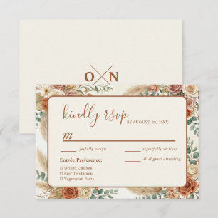 Tarjeta de respuesta RSVP de boda floral boho rúst