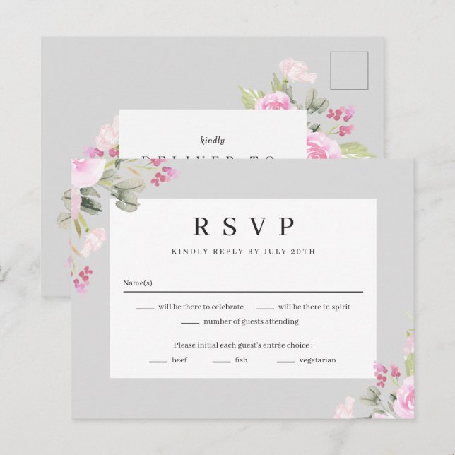 Tarjeta de respuesta RSVP de boda floral de jardín (Anverso / Reverso)