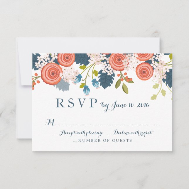 Tarjeta de respuesta RSVP de Boda Floral de Jardín (Anverso)