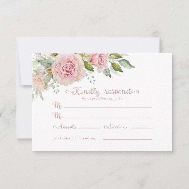 Tarjeta de respuesta RSVP de boda floral rosa (Anverso)