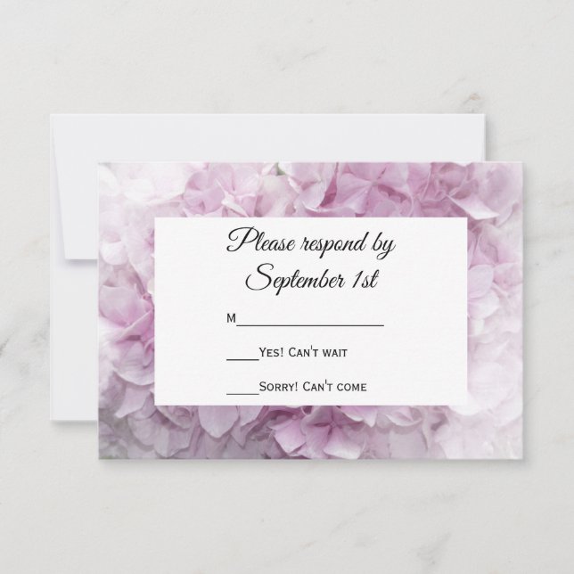 Tarjeta de respuesta RSVP de Boda Hídrangea Rosa s (Anverso)