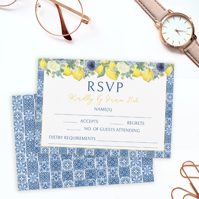 Tarjeta de respuesta RSVP de boda limón mediterrán (Subido por el creador)