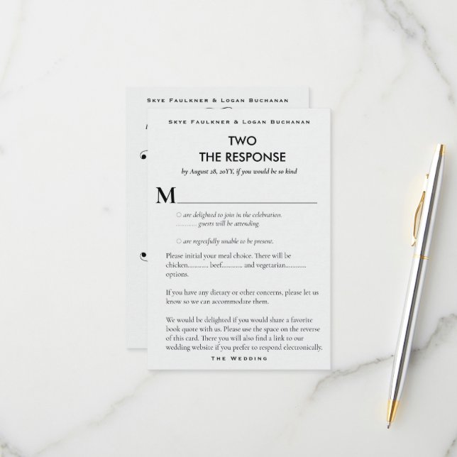 Tarjeta de respuesta RSVP de Boda Literaria de la  (Anverso/Reverso In Situ)