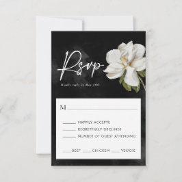 Tarjeta de respuesta RSVP de boda Magnolia negra y