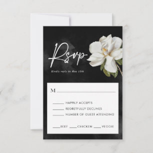 Tarjeta de respuesta RSVP de boda Magnolia negra y