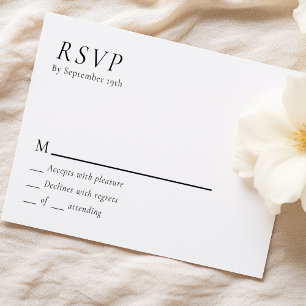 Tarjeta de respuesta RSVP de boda mínima simple y 