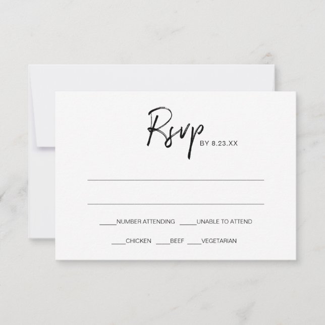 Tarjeta de respuesta RSVP de boda moderna | Negro (Anverso)