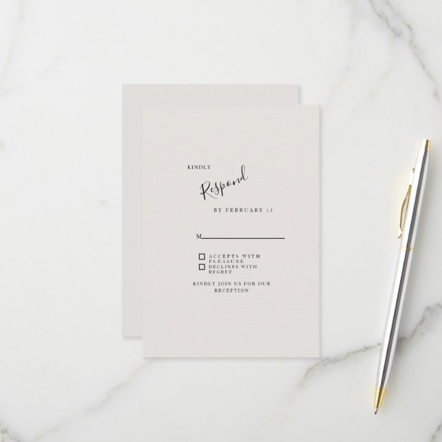 Tarjeta de respuesta RSVP de boda moderna simple b (Anverso/Reverso In Situ)